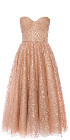 Swing Fashion Midikleid Damen | Elegantes Kleid | Festliches Kleid | Partykleid | Abendkleid | Hochzeitskleider | Abschlussballkleid | Ballkleid | Glitzerkleid | Korsett | Gold | 38 (M)