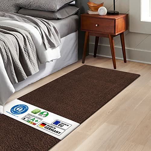 KARAT Alfombra de cama Barcelona – Shaggy borde de la cama – Alfombra para dormitorio salón – Alfombra mullida (80 x 120 cm, marrón oscuro)