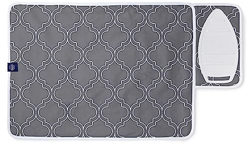 Encasa XO Ironing Mat/Pad (70x50 cm) with 3mm Padding & Silicone Iron Rest for Steam Pressing on Tabletop or Bed - Heat Resistant, Portable, Quilting & Travel Blanket - Grey Tiles