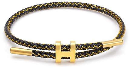 GAUEIOUR Bracelet en acier titane H, bracelet réglable fil d'acier tissé étanche, design poli à la main, tendance unisexe, bijoux de couple, cadeau bijoux (noir doré)