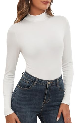 WOWENY Camiseta De Cuello Alto para Mujer De Manga Larga Y Cuello Alto Top Acanalado Elegante Camiseta Interior Básica para Otoño E Invierno