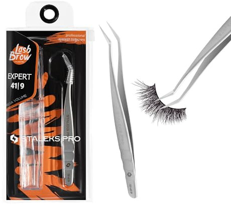 STALEKS PRO Pince courbée professionnelle pour extension de faux cils, modelage volume 35°, idéal pour les classiques naturels et mégavolumen 7-8D, acier inoxydable, Expert 41/9