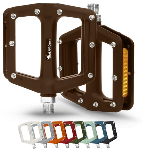 IMPALAPRO - Fahrradpedale mit Reflektoren aus Nylonfaser und Versiegeltem Lager 9/16 - Flat Pedale Reflektor - Fahrradpedale Citybike - Pedale Gravel Bike (Braun)