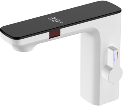 XJTNLB Wasserhahn mit Sensor Bad Einhebelmischer Bad Infrarot Sensor Wasserhahn mit Einstellbarem Temperaturbegrenzer Wasserhahn Badezimmer mit Digitalem Display,Weiß