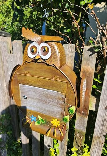 Briefkasten Eule braun mit Zeitungsrolle Shabby Stil Garten Sommer Frühling