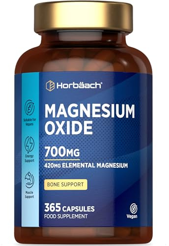 Magnesium Oxide 720 mg | 365 Comprimés Vegan pour 1 An | Magnesium Oxide 500mg | Complément Alimentaire de Sels Minéraux | Supplement Hautement Dosé | par Horbaach