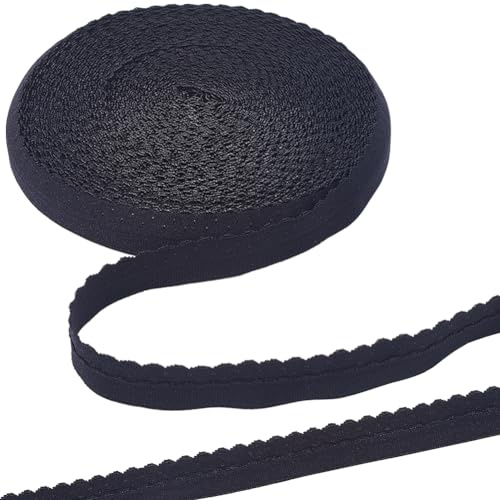 GORGECRAFT 20m Umklappbares Elastisches Band 1.9cm Breit Schwarzes Gewelltes Stretch-Randband Dessous-Besatz Gehäkeltes Gurtband Auf Rolle Für Heimwerker Näharbeiten Kleidung Geschenkverpackungen