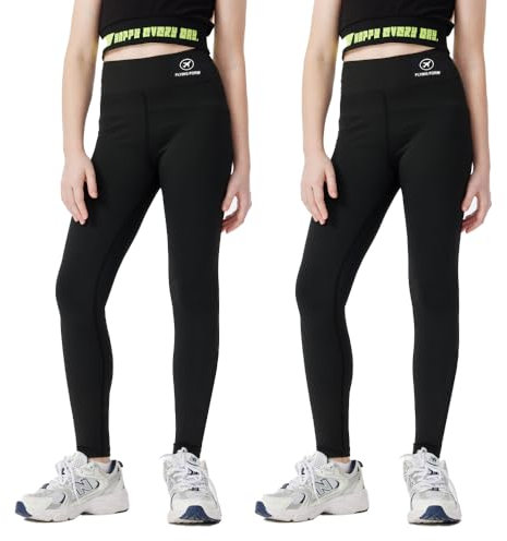 Sunvivid Girls Sport Leggings 2 Pack Teen High Waisted Yoga Leggings Pants Stretchy Full Length Trousers Athletic Tights School Dance Workout Casual Wear for 2-15 Years