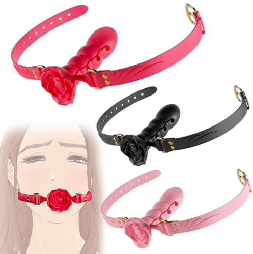 BDSM Silikon Blumen Stealth Knebel NAIXBTY Fixierung Gag Sexspielzeug Ball Gag Unsichtbarer Knebel mit Vier Anpassungen SM Sklaven Fetisch Sexspiel Sex toys für Paare Frauen Männer Extrem (Rot)