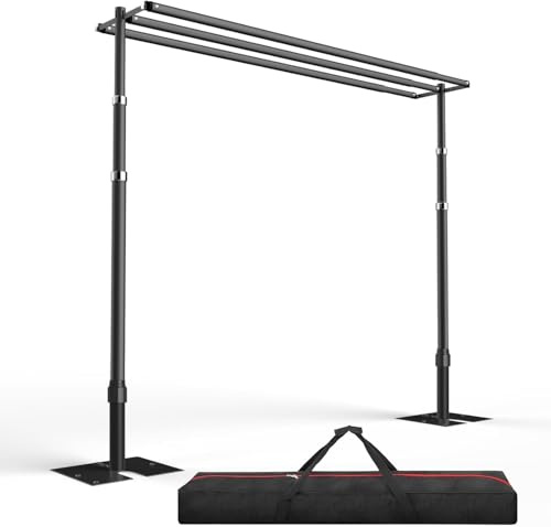 EMART Support Toile de Fond Photo Stable 3x3m, Arche de Mariage Réglable à Trois Barre Transversale pour Studio, Video, Décoration d'anniversaire-Noir