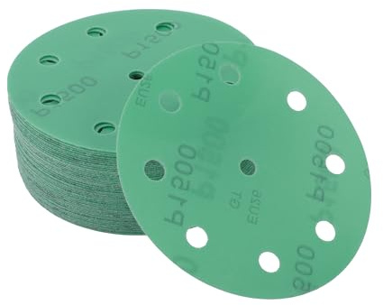 A ABSOPRO Discos De Lijado 5 Pulgadas 9 Orificios 1500 Granos Redondos De Papel De Lija Óxido De Aluminio Verde 50 Uds