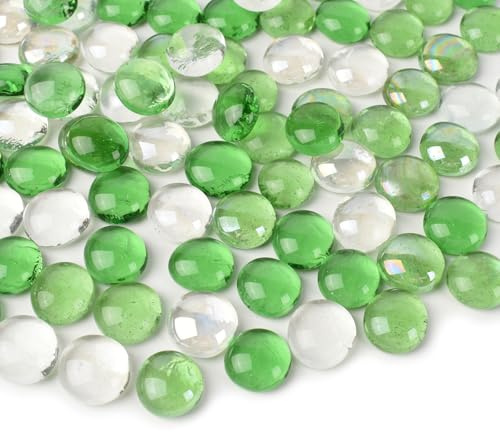 VYNYJOAN 1 Pound Flat Glass Marble Vase Filler Flat Gems Pebbles Aquarium Decoration, Green