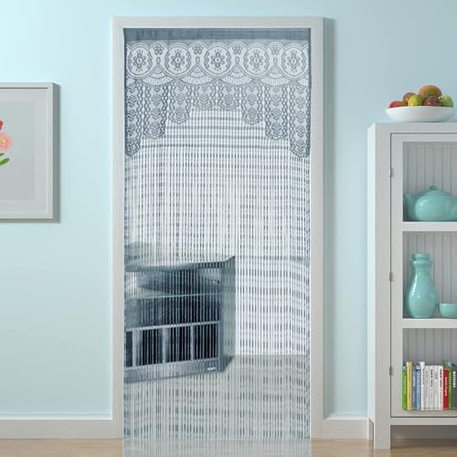 Wambere 2 Stück 1m x 2m Linienvorhang Fadenvorhang Hintergrundvorhang Türvorhang Fliegenvorhang Seilvorhang Quastenschnurvorhang Gardine Curtain Fensterdekoration Raumteiler Dekoration,Grau