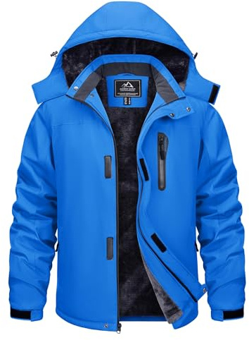 TACVASEN Winterjacke Herren Wasserdicht Warme Skijacke Fleece Gefütterte Softshelljacke Atmungsaktiv Funktionsjacke mit Abnehmbarer Kapuze
