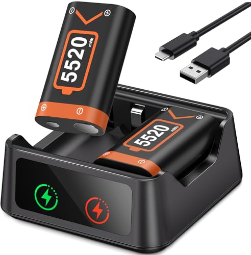 Akku für Xbox One/Series X&S Controller, 2 Stück 5520mWh Akku (2x2300mAh) Hoher Kapazität Batterien, NI-MH Akku Kompatibel mit Xbox Series X&S/Xbox One S/Xbox One X/Xbox One Elite/Xbox One Controller
