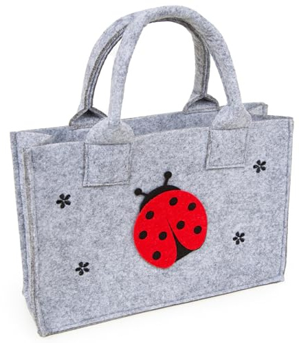 Borsetta in feltro con coccinella: sacchetto regalo con manico da riempire, dono fortuna Pasqua, confezione per adulti e bambini, oggetti portafortuna, borsa riutilizzabile, 21 x 14 x 6 cm