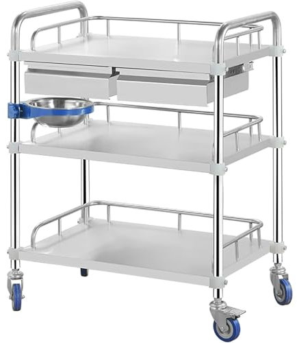 ENWYTE Edelstahl-Servierwagen Allzweck-Rollwagen aus Edelstahl Abnehmbarer Catering-Trolley Lagerwagen mit Feststellrädern Für Hotel/Restaurant/Zuhause(80Ｘ48Ｘ86cm)