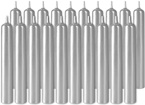 BRUBAKER 20er Pack Geburtstagskerzen Silber 9,5 cm | Kleine Spitzkerzen für Geburtstag, Magie, Rituale oder Partydekoration - Dekokerzen mit 1,25 cm Durchmesser - Stabkerzen