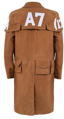 MAXDUD Men's Vintage Vegas A7 NCR Veteran Ranger Classic Armor Trench Coat Cosplay Brown Suede Leather Duster Coat