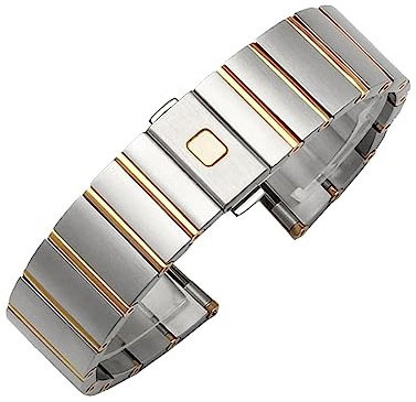 honyeuk Edelstahl-Kettenarmband für Omega Constellation Double Eagle Herren- und Damenuhr 17 23 25 mm Uhrenarmband(Silver-gold,25mm)