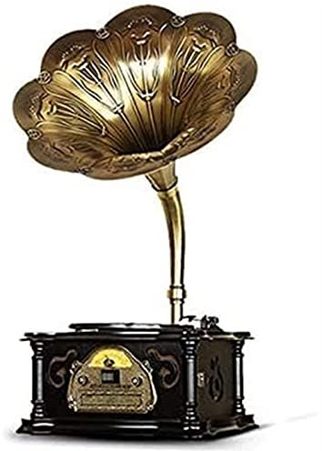 JFNHUTL Grammophon, Plattenspieler, Version Grammophon, Vintage-Retro-Stil, Grammophon USB-Player FM-Radio Fernbedienung HiFi-Lautsprecher Phonograph