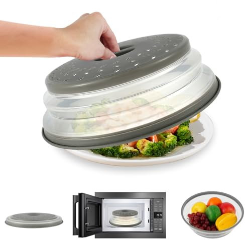 Jokapy Housse de protection pliable pour micro-ondes - 26,5 cm - Panier filtrant à fruits - Haute protection anti-éclaboussures - Avec trous de vapeur - Pour micro-ondes - Empêche les éclaboussures