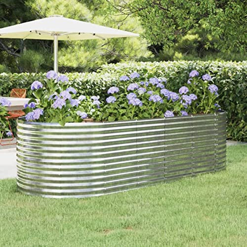 Xichuzi Hochbeet Pulverbeschichteter Stahl 249x100x68 cm Silbern, Palettenrahmen, Hochteich, Gemüsebeet, Kräuterregal Balkon, Blumenbeet, Kräuterspirale, Tomatenbeet, Pflanzhochbeet - 319067