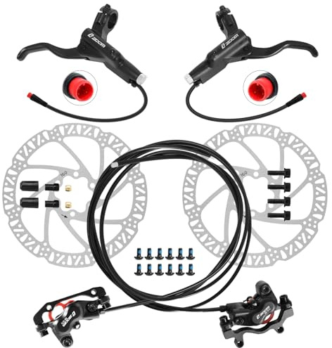Z00M HB876E 2-PIN 4-Pistons E-Bike Electric Power-Off Hydraulic Brake Set, Pre-Bled with Mineral Oil Brakes Kit for eBike, Mountain Bike, Road Bike