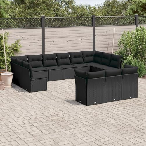 IKAYAA Rattan Gartenmöbel Set mit Stauraum Gartenlounge mit Stauraum Balkon Lounge Rattan Sofa Balkon Ecklounge Gartensofa Ecksofa Loungemöbel Terrasse-Schwarz-13-tlg-Typ 3