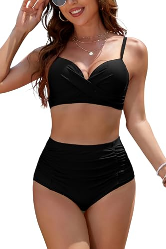 SHEKINI Maillot Bain Femme 2 Pieces Taille Haute Femme Bikini Set avec Armature Push Up