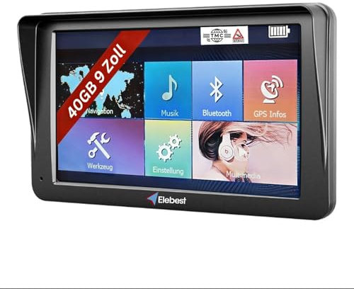 Elebest City 90 TMC Navigationsgerät – 9 Zoll GPS Navi 2025 mit TMC, POI, Blitzerwarner & Kartenupdate | LKW, PKW & Wohnmobil Navigation