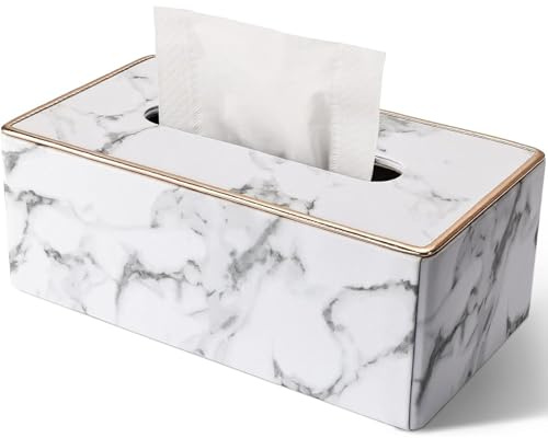 Rarapop Kosmetiktücherbox, Taschentuchbox aus PU-Leder, Rechteckiger Taschentuchspender für Kommode Badezimmer Home Office (Marmor)