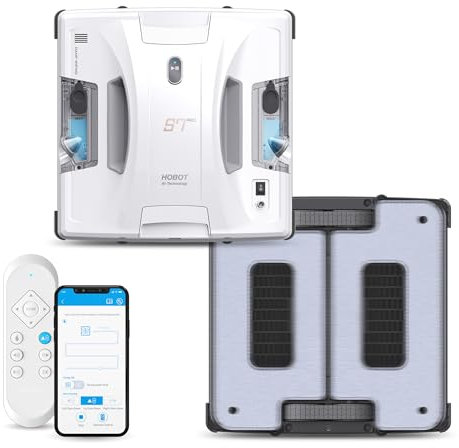 Hobot S7 Pro Dual Mop Polish Window Cleaning Robot,15nm Dual Ultrasonic Spray, 4800Pa Suction, App & Remote Control | for Framed/Frameless Glass, Any Thickness, Indoor/Outdoor Use