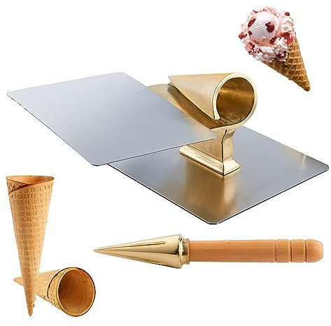 Máquina para hacer rollos de helado, rodillo de cono de gofre con mango de madera antideslizante, herramienta de cocina para tortillas y gofres