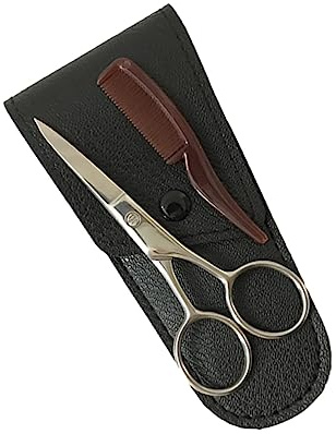 1 Set di Forbici per Barba in Acciaio Inossidabile, Resistenti per Uomo, con Custodia per la Cura di Barba e Sopracciglia.