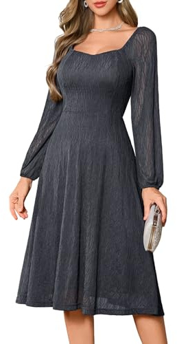 Bbonlinedress Vestido de cóctel festivo para mujer, de manga larga, vestidos de noche elegantes para bodas, midi largo, fiesta de invierno, vestidos rockabilly vintage, azul grisáceo, L