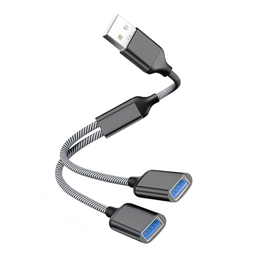 USB Splitter 2 Port - Male to Double Female Splitter, 1 In 2 Out Dual USB Extender, Data Power Charging Extension Cord Converter Compatible with Car Laptop Mac PS4 PS5 for Flash Drive