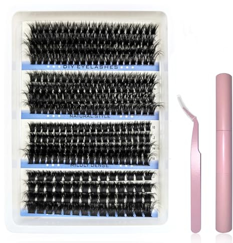 VEGCOO Pestañas Postizas Cluster Lashes Kit 296 Uds 80+100+120+150D D Curl Extensiones de Pestañas Individuales Pestañas Pelo a Pelo Tipo Racimo Ruso con Accesorios(10-18mm)