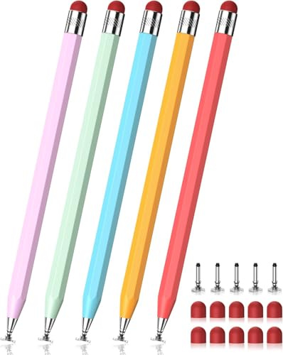 DAXINGXING Stylus Pen for Touchscreen (5 Pcs), Octagonal Retro Stylus, Heavier 2-in-1 Stylus Pen, Suitable for iPad, iPhone, Tablets, and Smartphones, Compatible with Capacitive Touchscreen Devices.