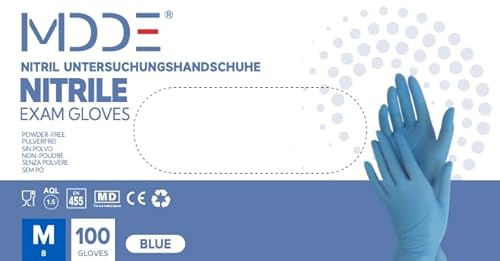 Einweghandschuhe, Einmalhandschuhe Nitril handschuhe, Untersuchungshandschuhe für medizinische, Lebensmittel, puderfrei, latexfrei, hypoallergen, Kosmetikerinnen (100, Blau, M)