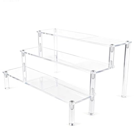 M.J COMFY-LIFE 1set 3 Tier Acrylic Riser Clear Display Stand for Funko Pop Figures, Perfume, Cupcake, Dessert, Jewelry, Collectibles – Thick Transparent Display Shelf Organizer for Counter, Cabinet