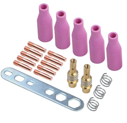 Schweißspitzen 0,8 mm für 15AK MB15 MIG Schweißbrenner, Messing leitfähige Düsen mit Keramikdüsen, Spitzenhalter, Haltefeder & für Wr