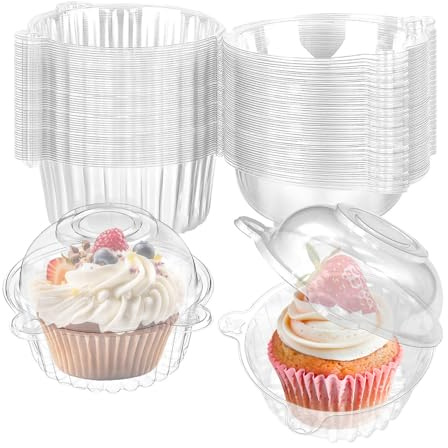 dogmoon Cake Slice Boxes Individual, 100 PCS Cupcake Containers Individual Single, Reusable Dessert Containers Cheesecake Boxes, Clear Cupcake Box for Cake Portions Muffins Salad Cheese(Rotundity)