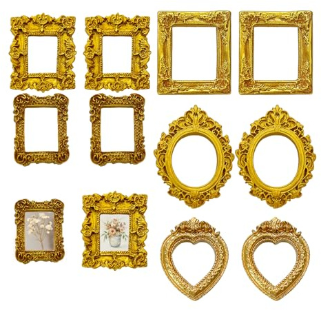 Gcroet 10er-Pack Mini-Vintage-Rahmen, goldfarben, kleine Bilderrahmen im Barockstil für die Präsentation von 1, 6 bis 2, 2 Zoll.