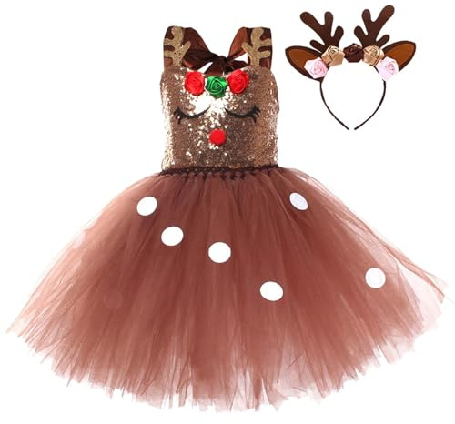 Hjortkostym barn | julkjol med pannband med horn | Ren cosplay tutu kjol set | festkostym rollspel för barn i åldrarna 2-12