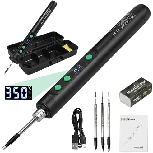 Cordless Soldering Iron Kit with LCD Display - Rechargeable USB Soldering Iron Adjustable Temperature 180℃-450℃ Portable Soldering Pen Portable Soldering Irons for Home Repair DIY Projects