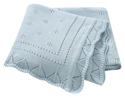 Hadetoto Cotton Baby Cellular Blanket, 100 x 80cm (Light blue) | Soft Knit, Newborn Girl Boy, Essentials Gifts, Lightweight, Nursery Bedding