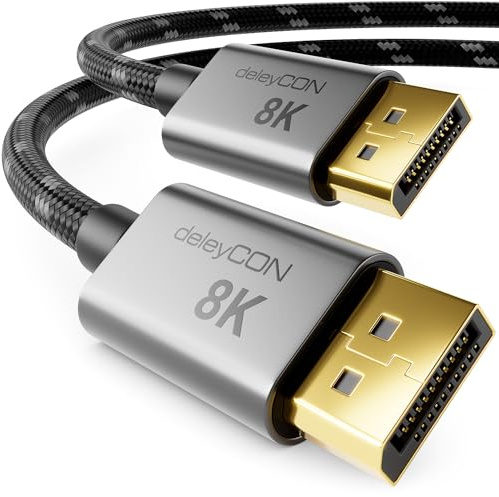 deleyCON 0,5m 8K Câble DisplayPort 1.4 Court (8K@60Hz 4K@165Hz 2K@360Hz) HBR3 32.4Gbps UHD WQHD HDR DSC 1.2 HDCP 2.2 G-Sync & FreeSync Câble DP 1.4 pour Carte Graphique de Moniteur de Jeu