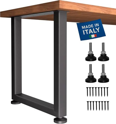 InkVision Gambe per Tavolo in Metallo, 71 cm x 45 cm, Struttura Nera con Piedini Regolabili, Include Viti di Montaggio