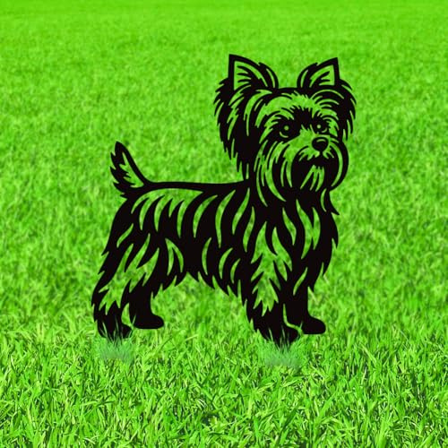 WADORN Piquet de Jardin Décoratif Terrier Yorkshire Silhouette Métal Yorkie Noir Art Jardin Décoration Animal Silhouette Extérieur pour Cour Pelouse Chien Ornements Piquets Cadeaux pour Femmes Hommes